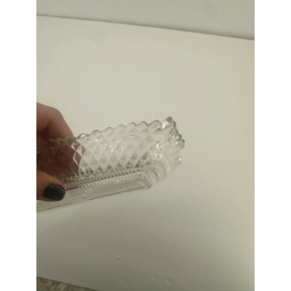 VINTAGE Rectangle  Ruffled Diamond Point Candy Nut Dish - Picture 4 of 5